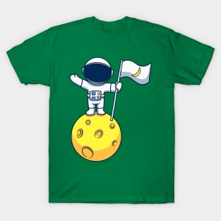 Astronaut On Planet With Crescent Moon Flag T-Shirt